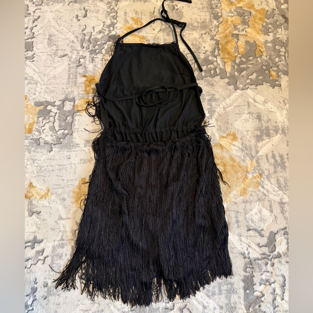 Black Fringe Halter Romper